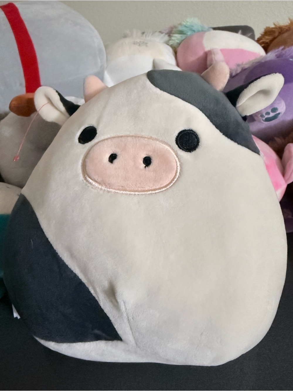 Squishmallow-Style Plush Cow Stuffed Animal - cream & black Cuddle Toy 8”